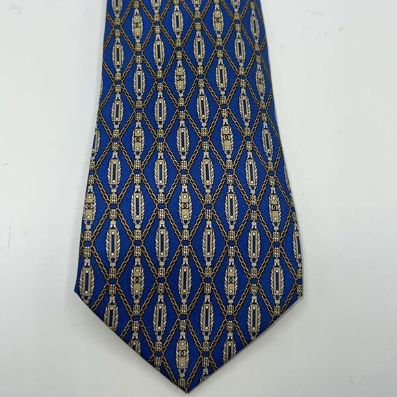 CHANEL Royal Blue and Yellow Chain Pattern CC Logo Silk Necktie - Picture 2 of 9